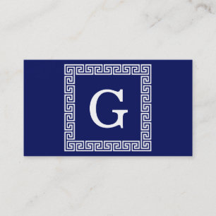 Navy Blue White — Griekse sleutel #1 gevat monogra Visitekaartje