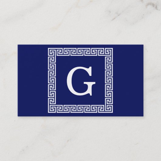 Navy Blue White — Griekse sleutel #1 gevat monogra Visitekaartje (Voorkant)