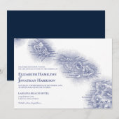 Navy Blue White  Hawaii Map Wedding Kaart (Voorkant / Achterkant)