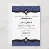 Navy Blue White Herringbone Wedding Invitation Kaart (Voorkant)