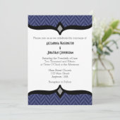 Navy Blue White Herringbone Wedding Invitation Kaart (Staand voorkant)