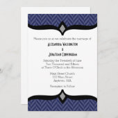 Navy Blue White Herringbone Wedding Invitation Kaart (Voorkant / Achterkant)
