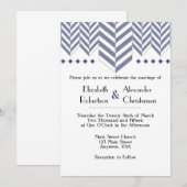 Navy Blue White Herringbone Wedding Invitation Kaart (Voorkant / Achterkant)