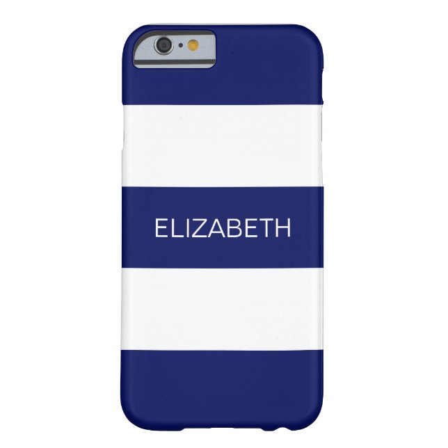 Navy Blue White Horiz Preppy Stripe #3 Monogram Case-Mate iPhone Case (Achterkant)