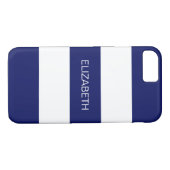 Navy Blue White Horiz Preppy Stripe #3 Monogram Case-Mate iPhone Case (Achterkant (Horizontaal))