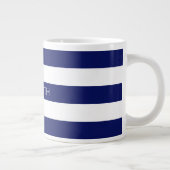 Navy Blue White Horiz Preppy Stripe #3 Monogram Grote Koffiekop (Rechts)