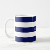 Navy Blue White Horiz Preppy Stripe #3 Monogram Koffiemok (Links)