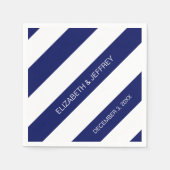 Navy Blue White Horiz Preppy Stripe #3 Monogram Servetten (Voorkant)