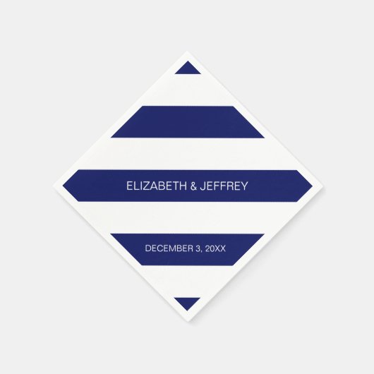 Navy Blue White Horiz Preppy Stripe #3 Monogram Servetten (Hoek)