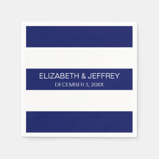 Navy Blue White Horiz Preppy Stripe #3 Monogram Servetten