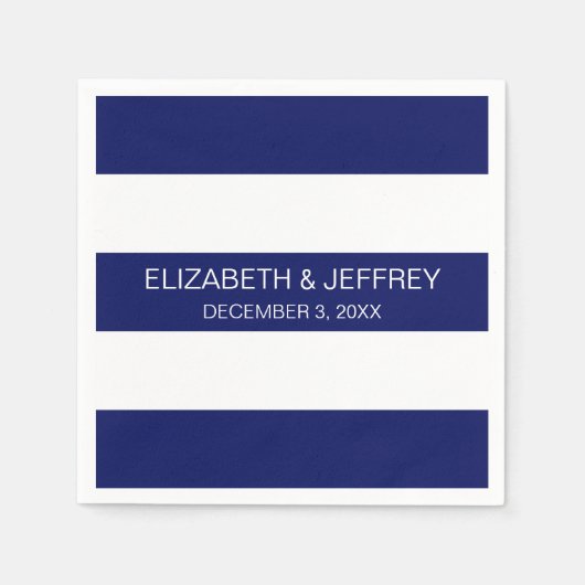 Navy Blue White Horiz Preppy Stripe #3 Monogram Servetten (Voorkant)