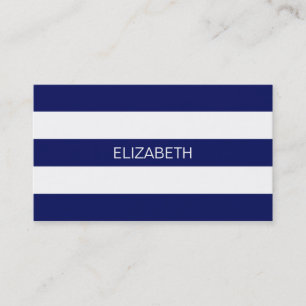 Navy Blue White Horiz Preppy Stripe #3 Monogram Visitekaartje