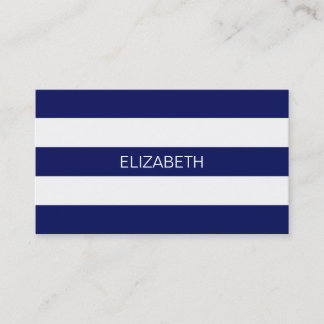 Navy Blue White Horiz Preppy Stripe #3 Monogram Visitekaartje