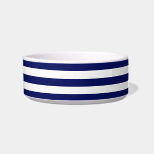 Navy Blue White Horiz Preppy Stripe #3 Monogram Voerbakje