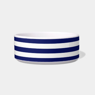 Navy Blue White Horiz Preppy Stripe #3 Monogram Voerbakje