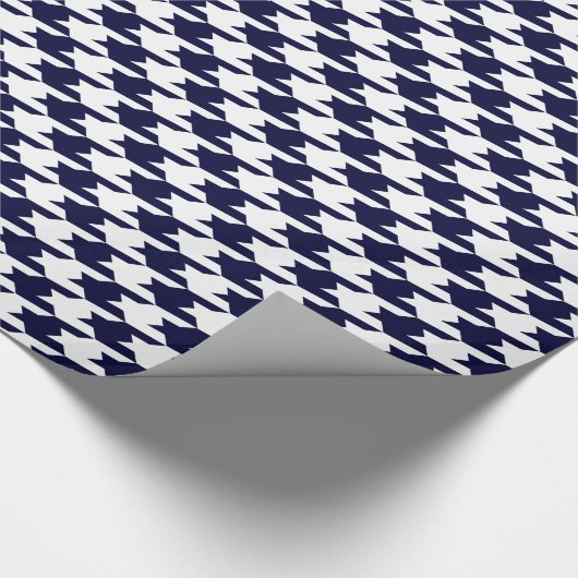 Navy Blue & White Houndstooth Pattern Cadeaupapier (Hoek)