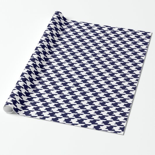 Navy Blue & White Houndstooth Pattern Cadeaupapier (Uitgerold)