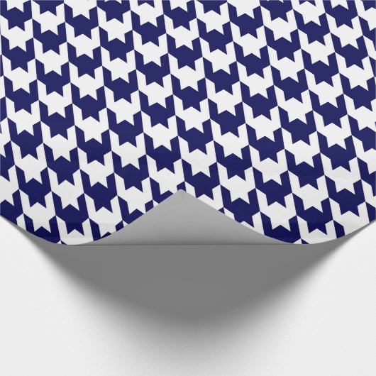 Navy Blue White Huge Houndstooth Cadeaupapier (Hoek)