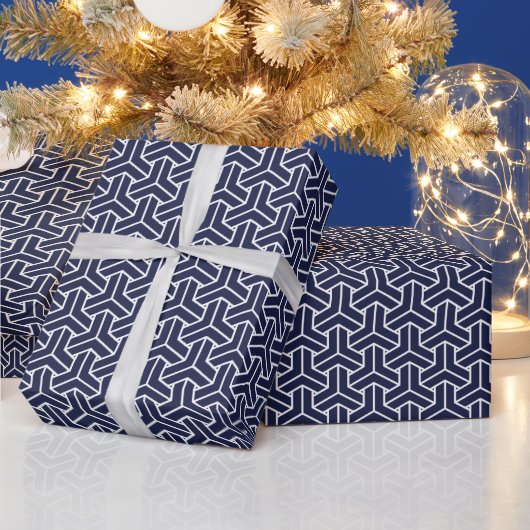  Navy Blue White Japan Bishamon Pattern Cadeaupapier (Feestdagen)
