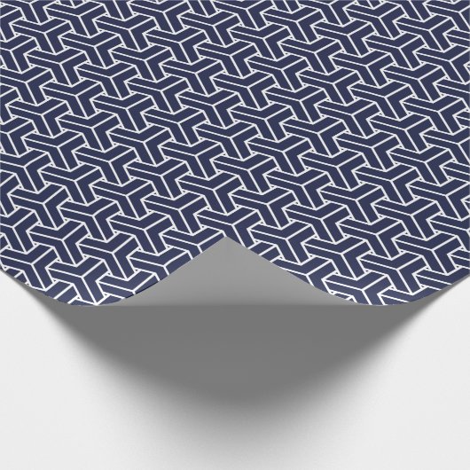 Navy Blue White Japan Bishamon Pattern Cadeaupapier (Hoek)