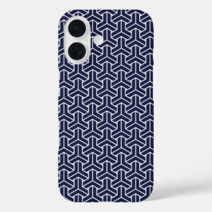  Navy Blue White Japan Bishamon Pattern iPhone 16 Hoesje