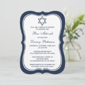 Navy Blue & White Jewish Star van David Bar Mitzva Kaart (Staand voorkant)
