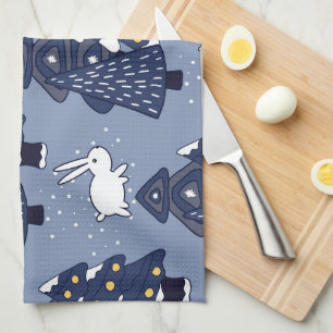 Navy Blue White-kerstboomvakantie Theedoek