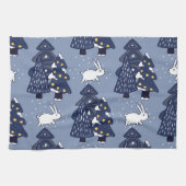 Navy Blue White-kerstboomvakantie Theedoek (Horizontaal)