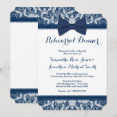 Navy Blue & White Lace Bow Rehearsal Dinner Kaart (Voorkant / Achterkant)