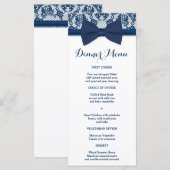 Navy Blue & White Lace Bow Slim Dinner Menu (Voorkant / Achterkant)