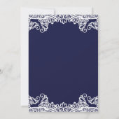 Navy Blue & White Lace Elegant Wedding Kaart (Achterkant)