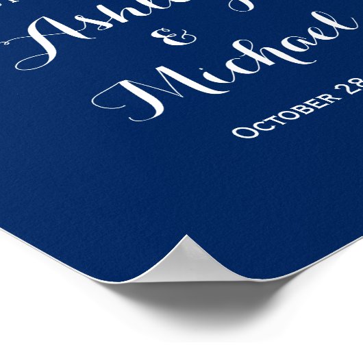 Navy Blue White Lace Wedding Reception Sign Poster (Hoek)