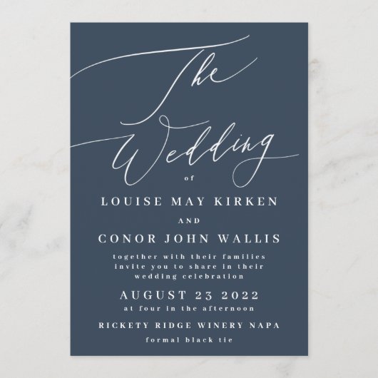 Navy Blue White legant The Wedding Kaart (Voorkant)