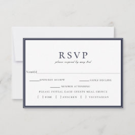 Navy Blue White Lijst Wedding RSVP Meal Choice
