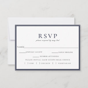 Navy Blue White Lijst Wedding RSVP Meal Choice