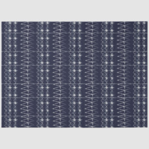 Navy Blue White Lines Tie Dye Traditioneel Patroon Tissuepapier