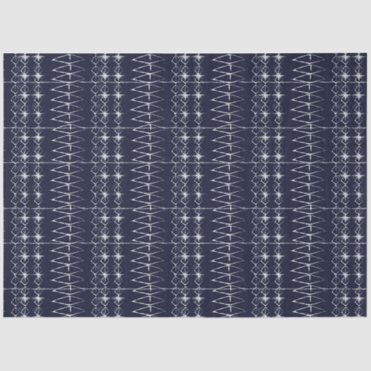 Navy Blue White Lines Tie Dye Traditioneel Patroon Tissuepapier (Voorkant)