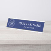 Navy Blue White - Logo, naam, titel Bureau Naambordje (Voorkant)