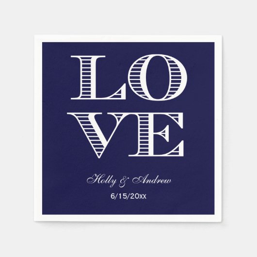 Navy Blue White LOVE Napkins Servetten (Voorkant)