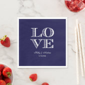 Navy Blue White LOVE Napkins Servetten (Insitu)