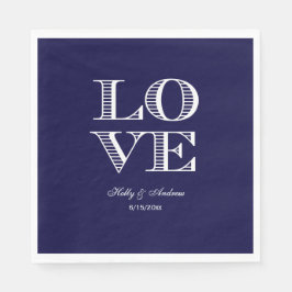 Navy Blue White LOVE Napkins Servetten