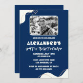 Navy Blue White Mannen Foto 94e verjaardag Kaart (Voorkant / Achterkant)