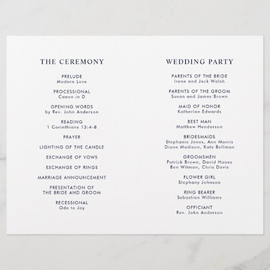 Navy Blue White Marble Folded Wedding Programme (Achterkant)