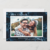 Navy Blue White Marble Save the Date Photo Card (Voorkant)