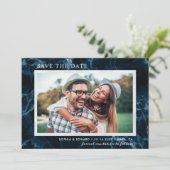 Navy Blue White Marble Save the Date Photo Card (Staand voorkant)
