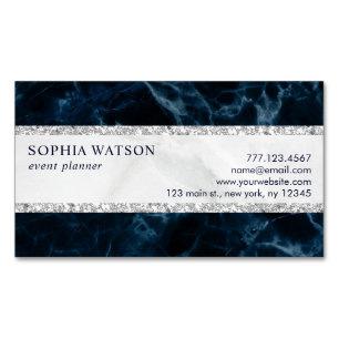 Navy Blue White Marble Visitekaartje Magnet Magnetisch Visitekaartje