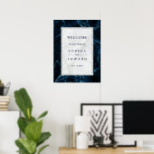 Navy Blue White Marble Wedding Welcome Sign Poster (Thuiskantoor)