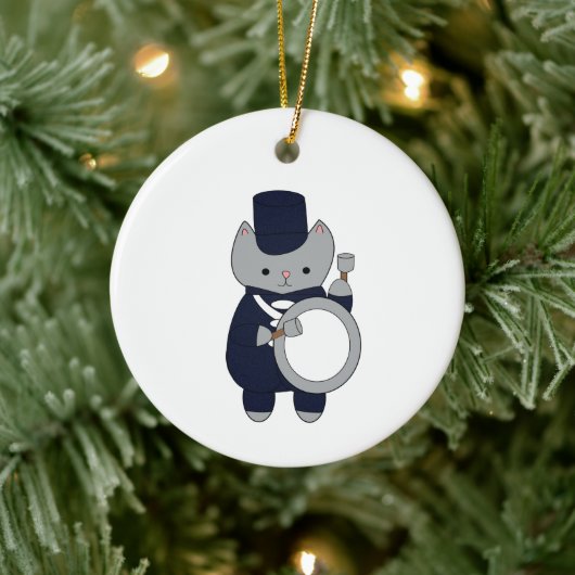 Navy Blue White Marching Band Drummer Cat Keramisch Ornament (Boom)