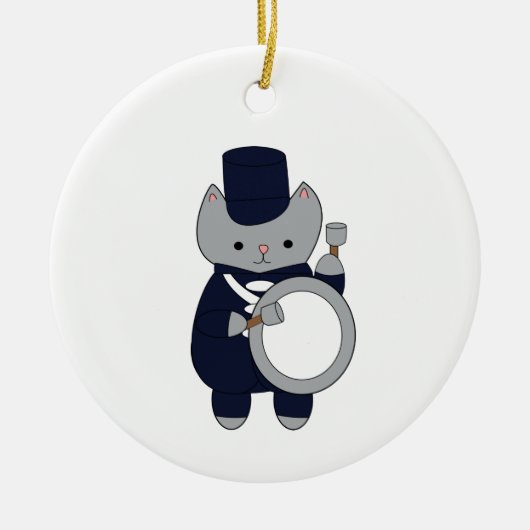 Navy Blue White Marching Band Drummer Cat Keramisch Ornament (Voorkant)
