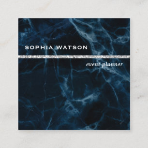 Navy Blue White Marmer Vierkante Visitekaartje